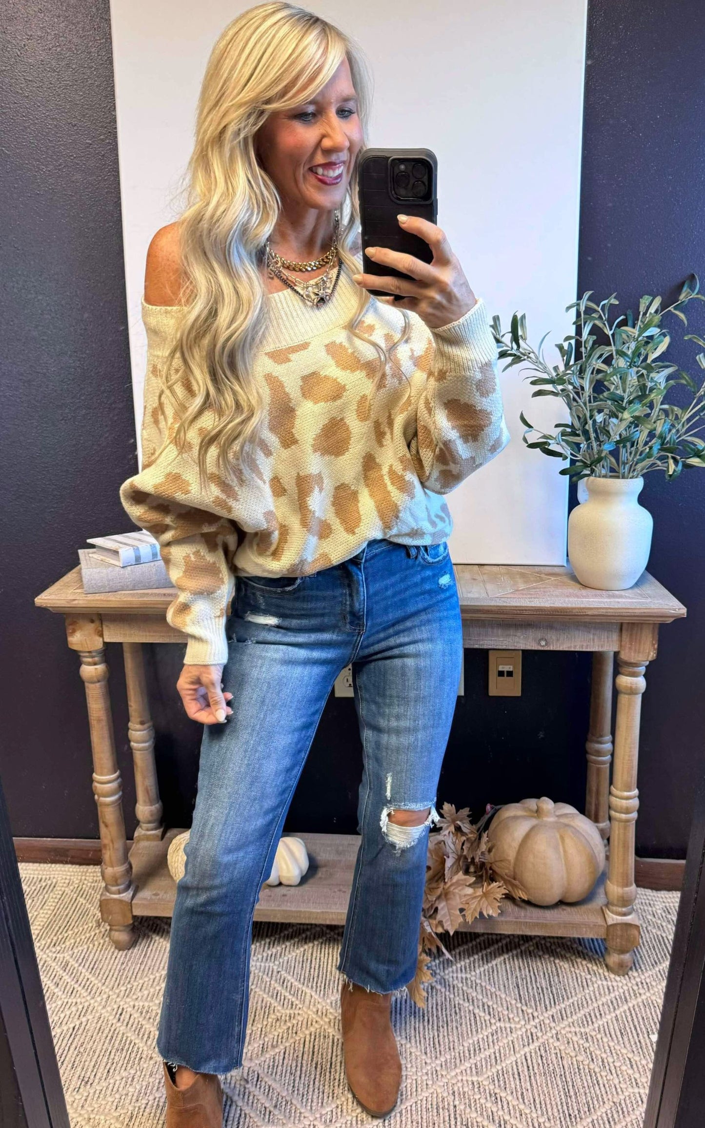 Leopard Off Shoulder Sweater Top