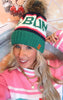 Green, Navy & Pink Ski Bum Pom Hat