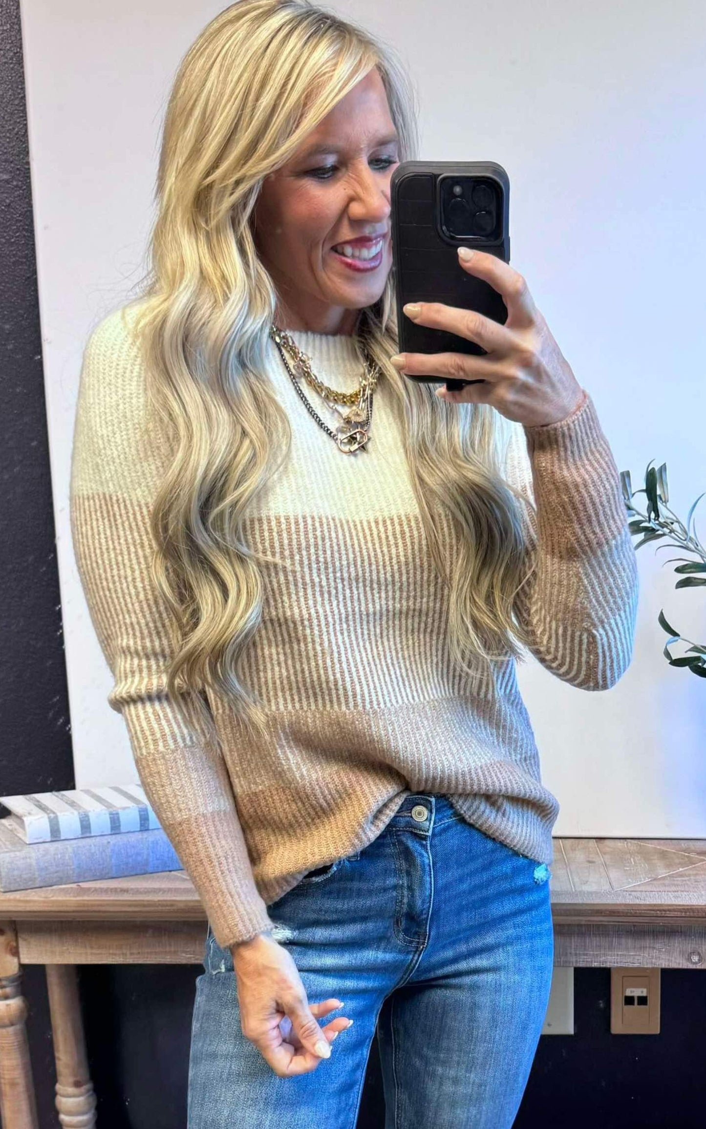 Taupe Ribbed Color Block Sweater