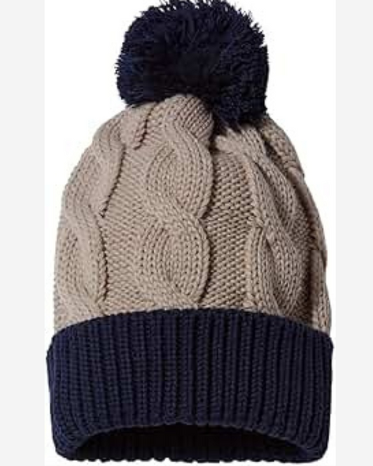 Stone/Navy Chunk Twist Knit Beanie with Cuff | FINAL SALE