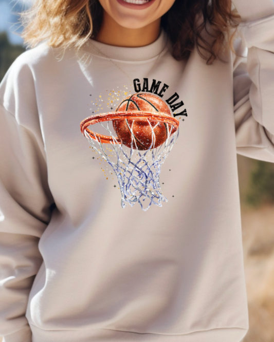 Basketball Game Day Sand Crewneck Graphic Sweatshirt