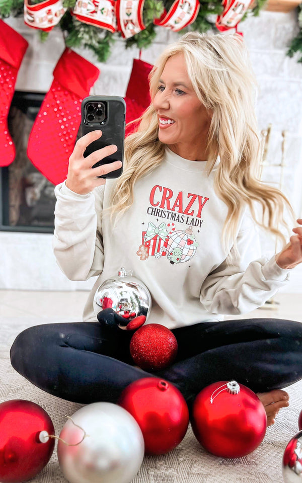 Crazy Christmas Lady Crewneck Sweatshirt**