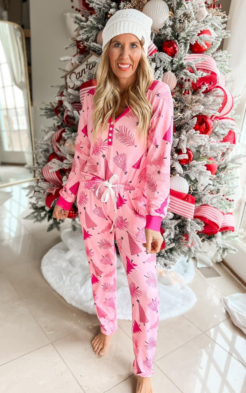 Pink Christmas Tree Pajama Set - Final Sale