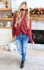 Maroon Waffle Knit 1/4 Button Down Top