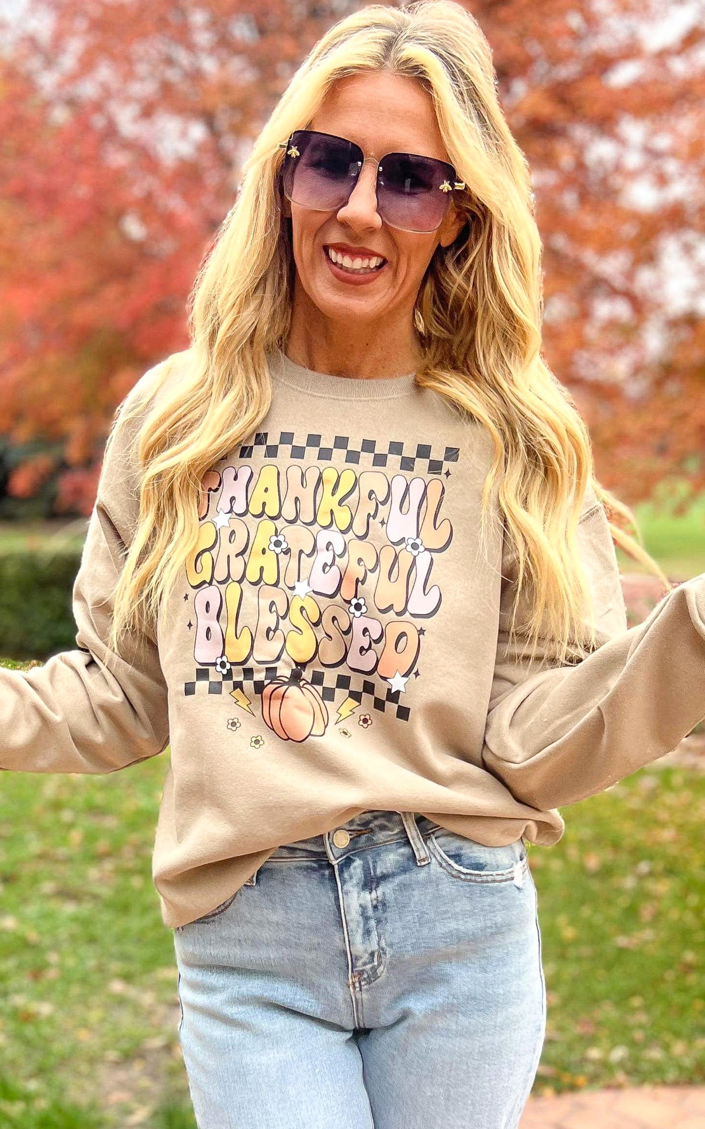 Thankful Grateful Blessed Crewneck Sweatshirt*