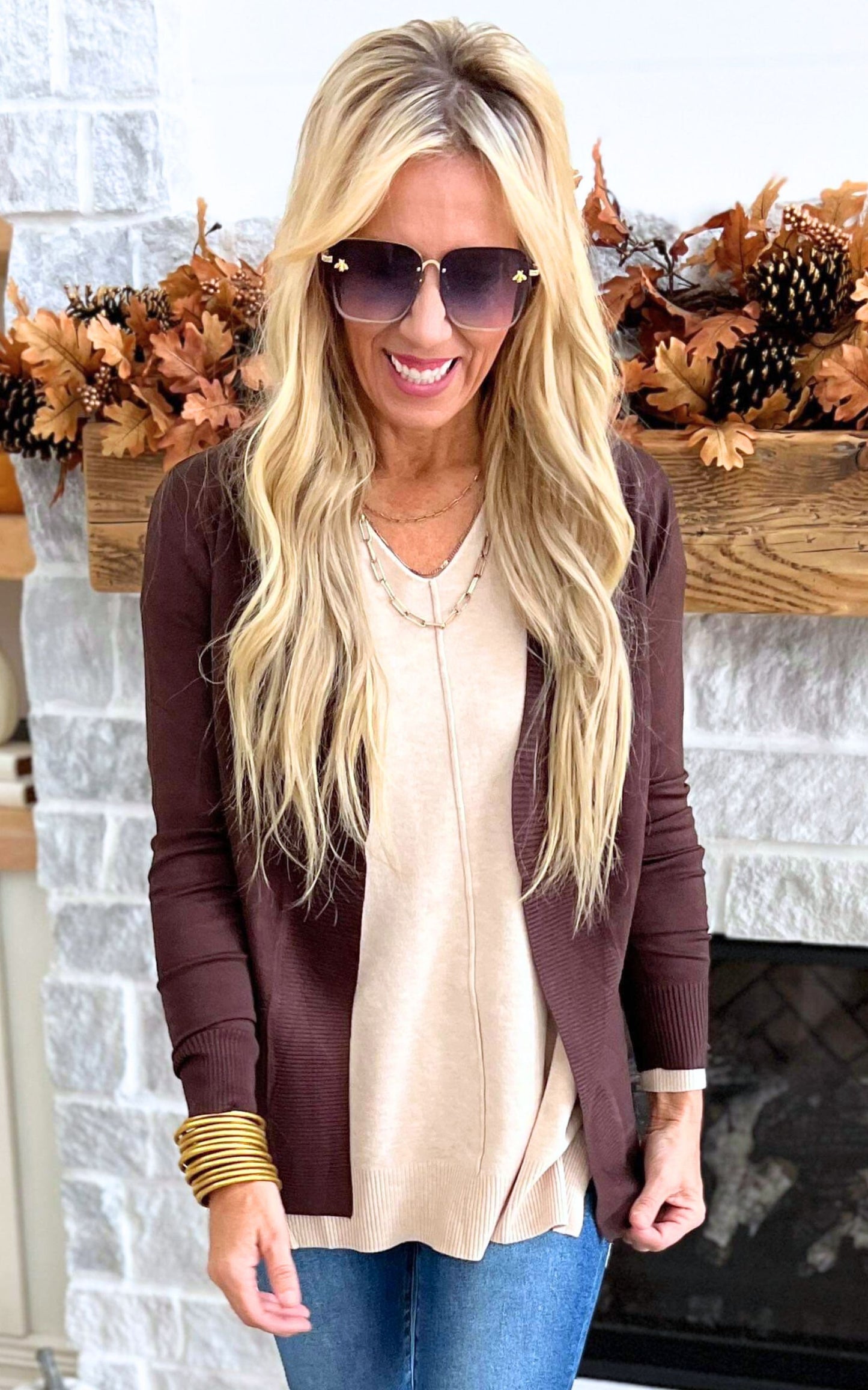 Our Favorite Boyfriend Cardigan - Brown - Final Sale