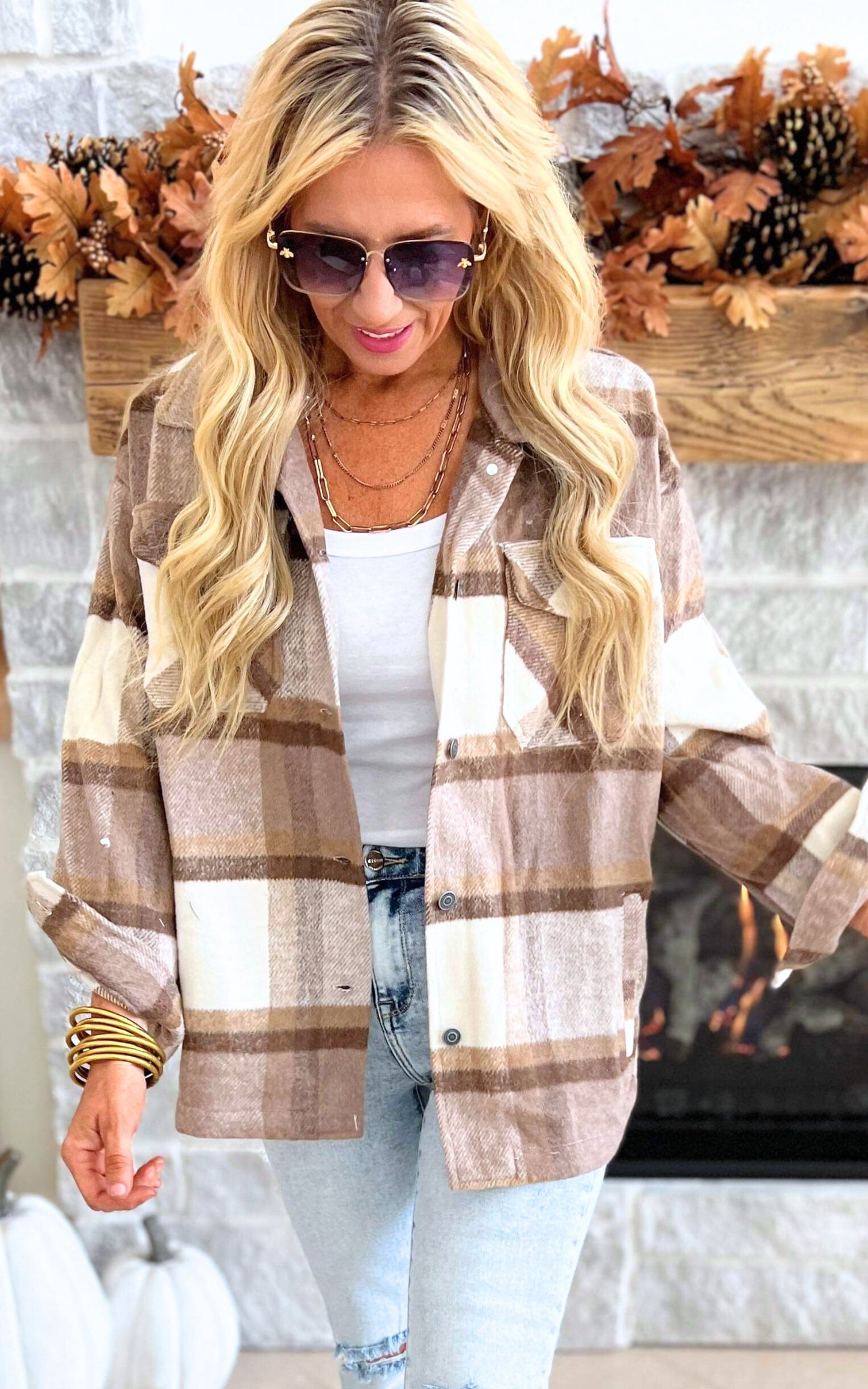 Brown Cream Plaid Shacket