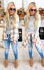 Falling for Plaid Roll Up Long Sleeve Top- Ivory