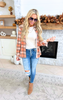 Falling for Plaid Roll Up Long Sleeve Top - Rust