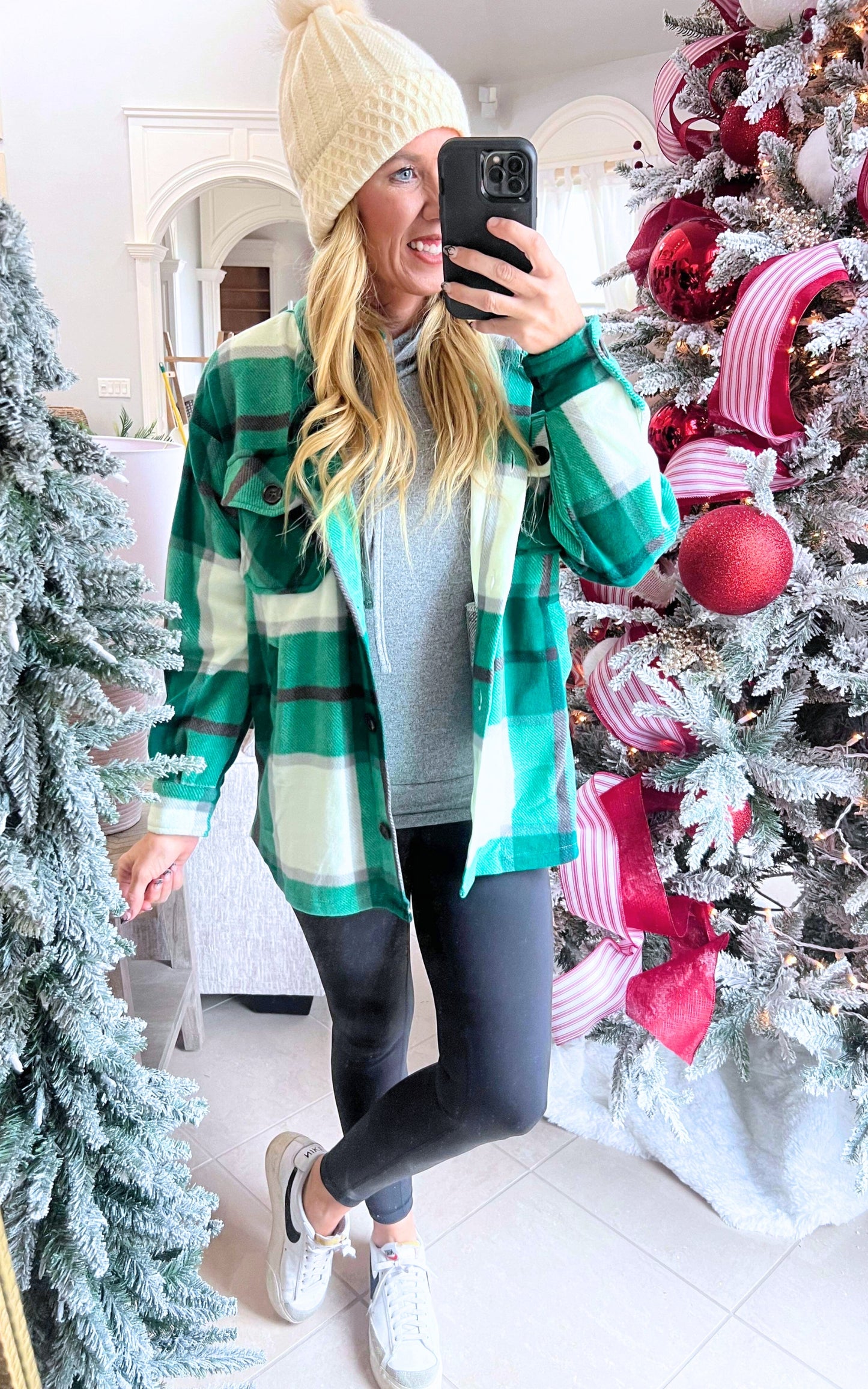 Kelly Green Oversized Plaid Fleece Shacket