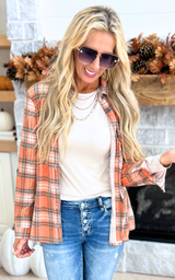 Falling for Plaid Roll Up Long Sleeve Top - Rust