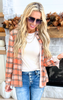 Falling for Plaid Roll Up Long Sleeve Top - Rust