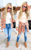 Falling for Plaid Roll Up Long Sleeve Top - Rust