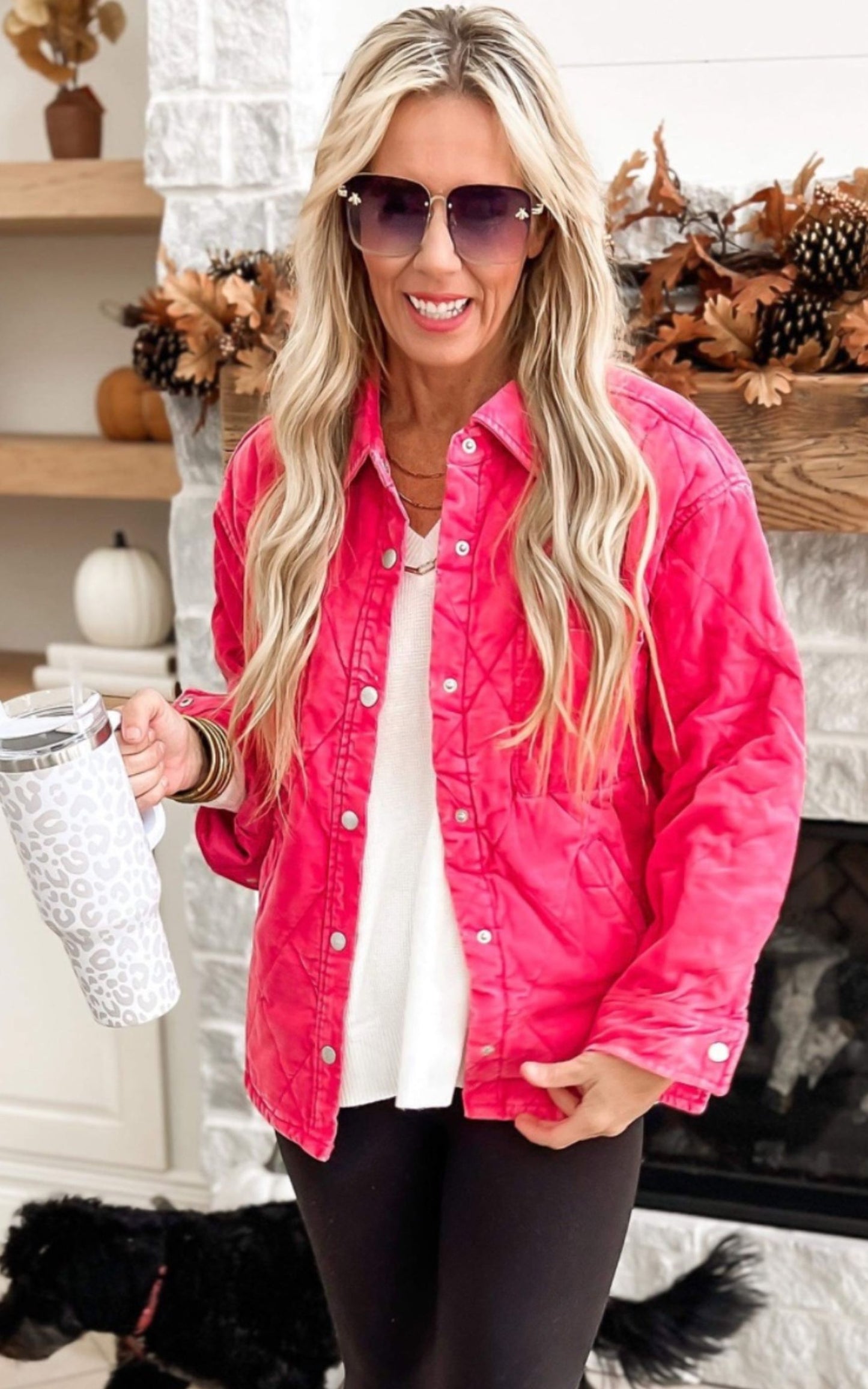 Hot Pink Button Down Quilted Jacket