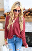 Maroon Waffle Knit 1/4 Button Down Top