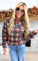 Autumn Morning Wood Brushed Plaid Pullover Top - Pink - Final Sale