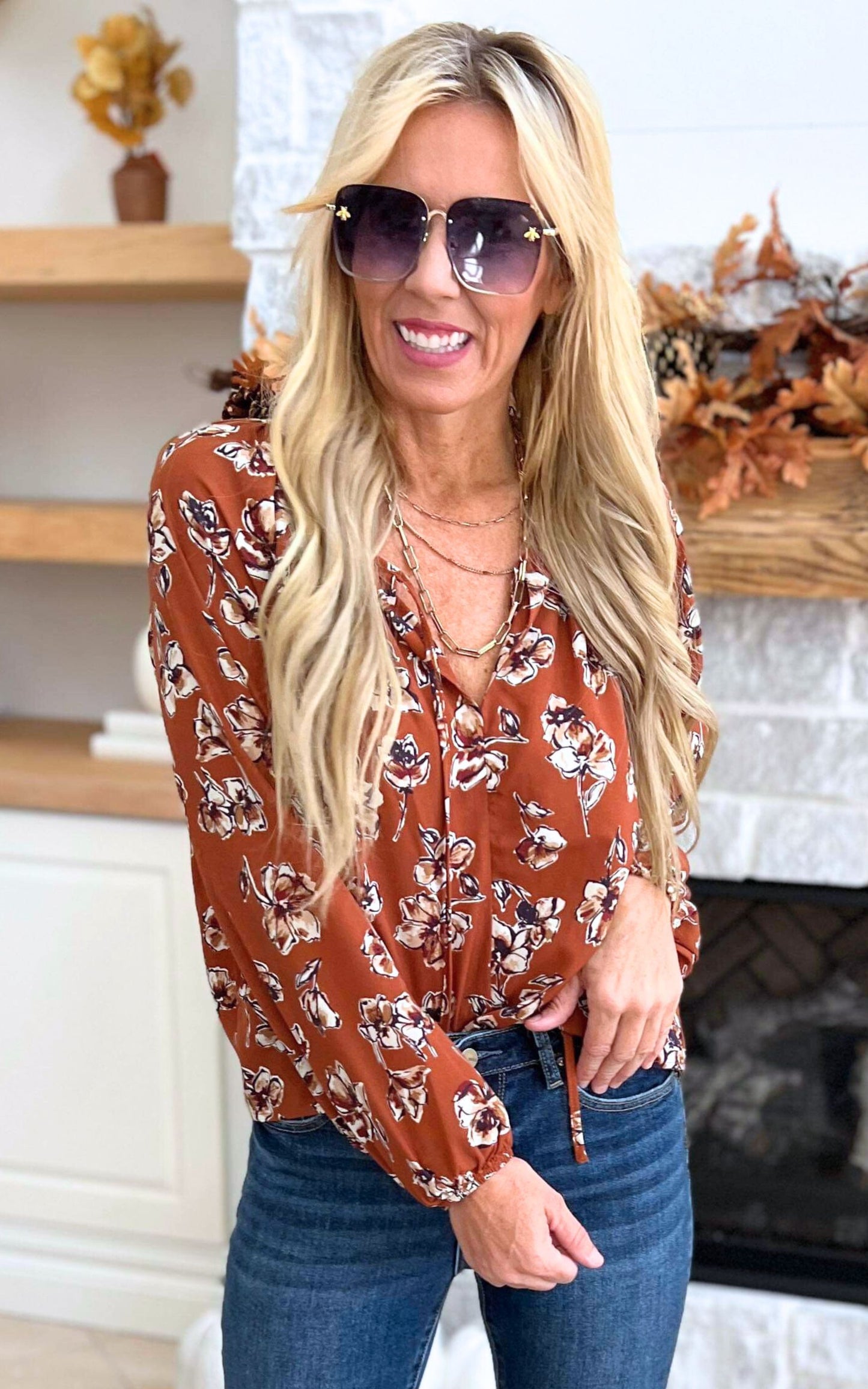 Fall Floral Long Sleeve Top