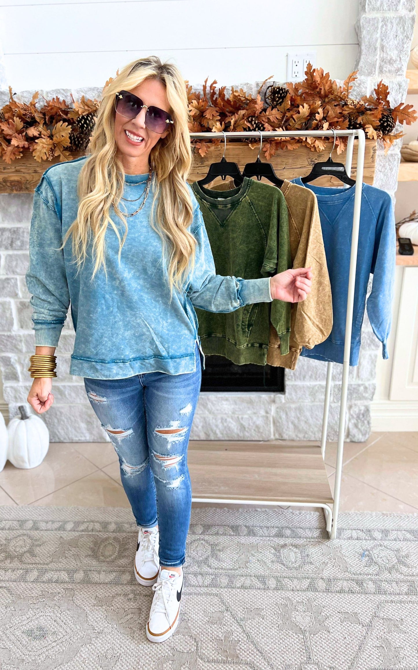 Acid Wash Pullover with Pockets - Part 2 - Final Sale