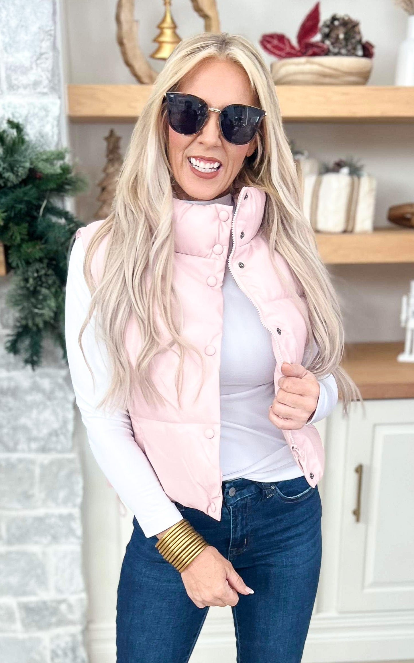 Pink Faux Leather Padded Vest