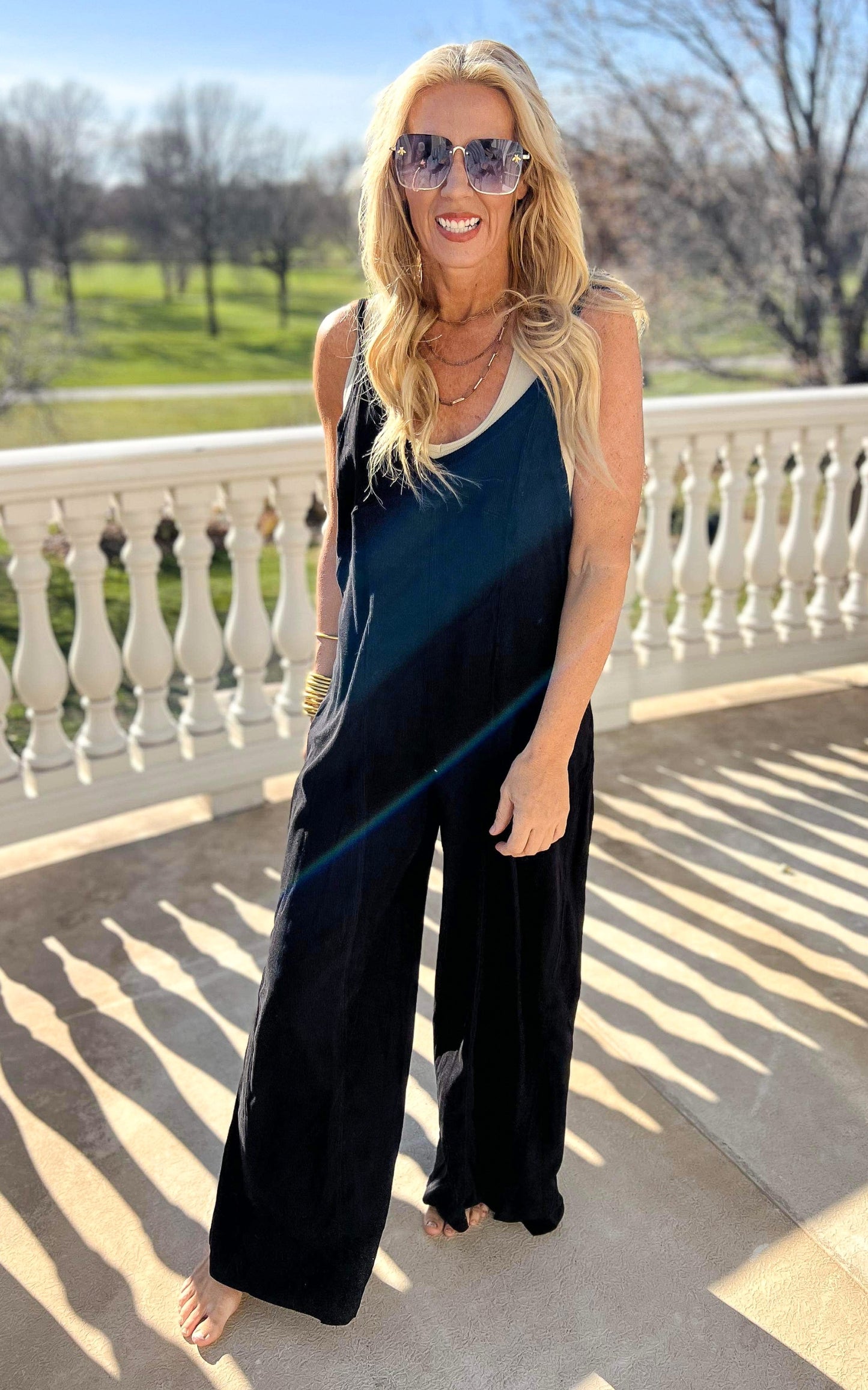 Black Sleeveless V-Neck Jumpsuit - Final Sale