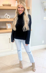 Keep Warm Wide Turtleneck Bell Sleeve Sweater - Black