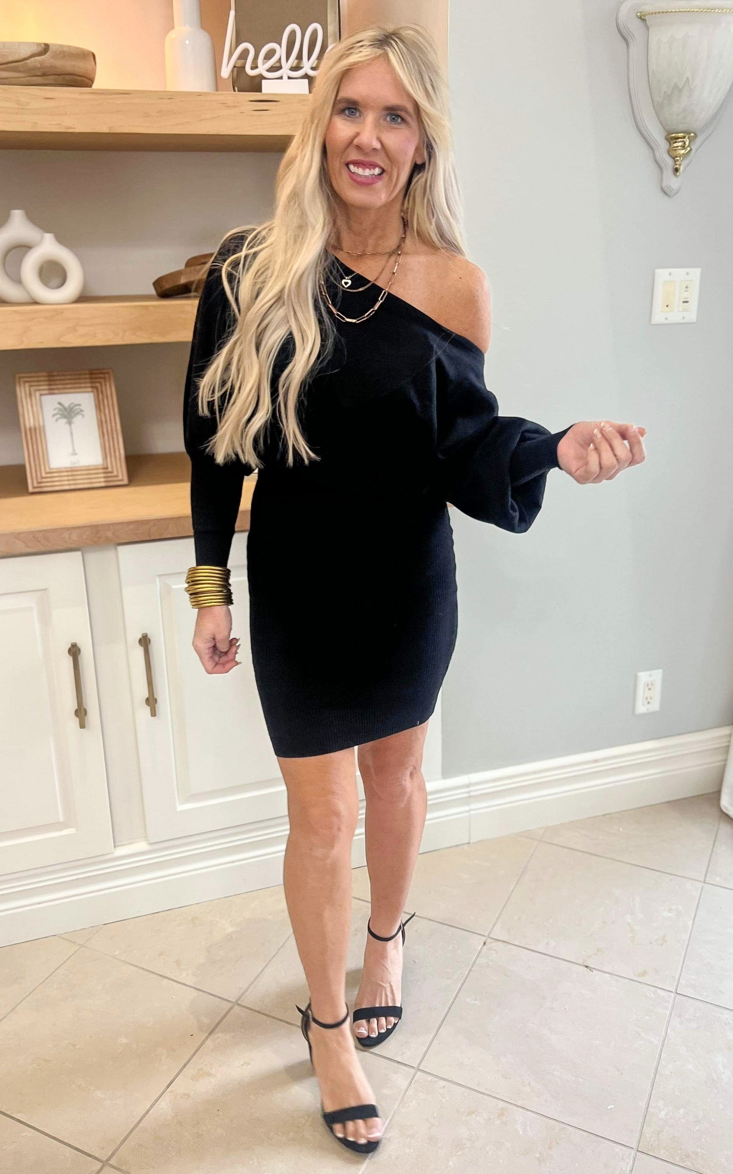 Black Off the Shoulder Mini Dress - Final Sale