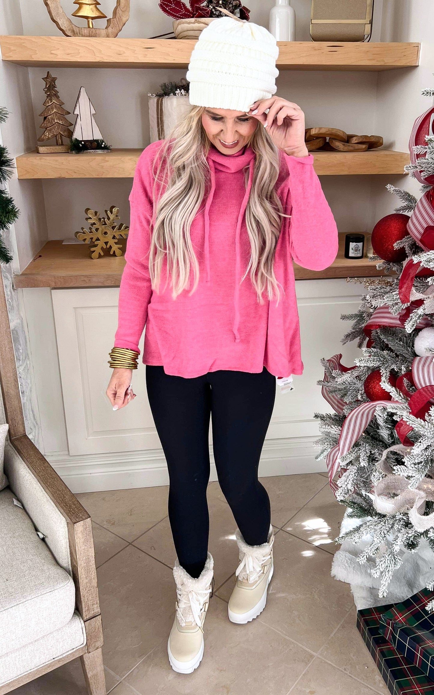 Hot Pink Whimsical Mock Neck Knit Sweater - Final Sale