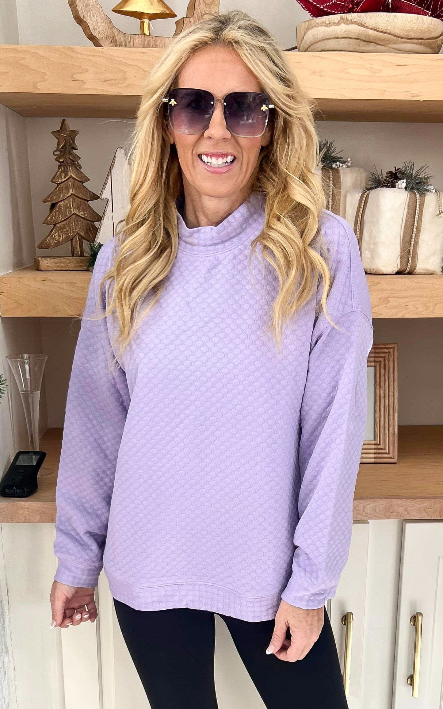 Lavender Textured Mock Neck Sweatshirt