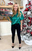 Emerald Green Satin Button Down Top - Final Sale