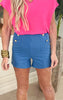 Electric Blue Knit Crepe 6 Button Pocket Shorts - Final Sale