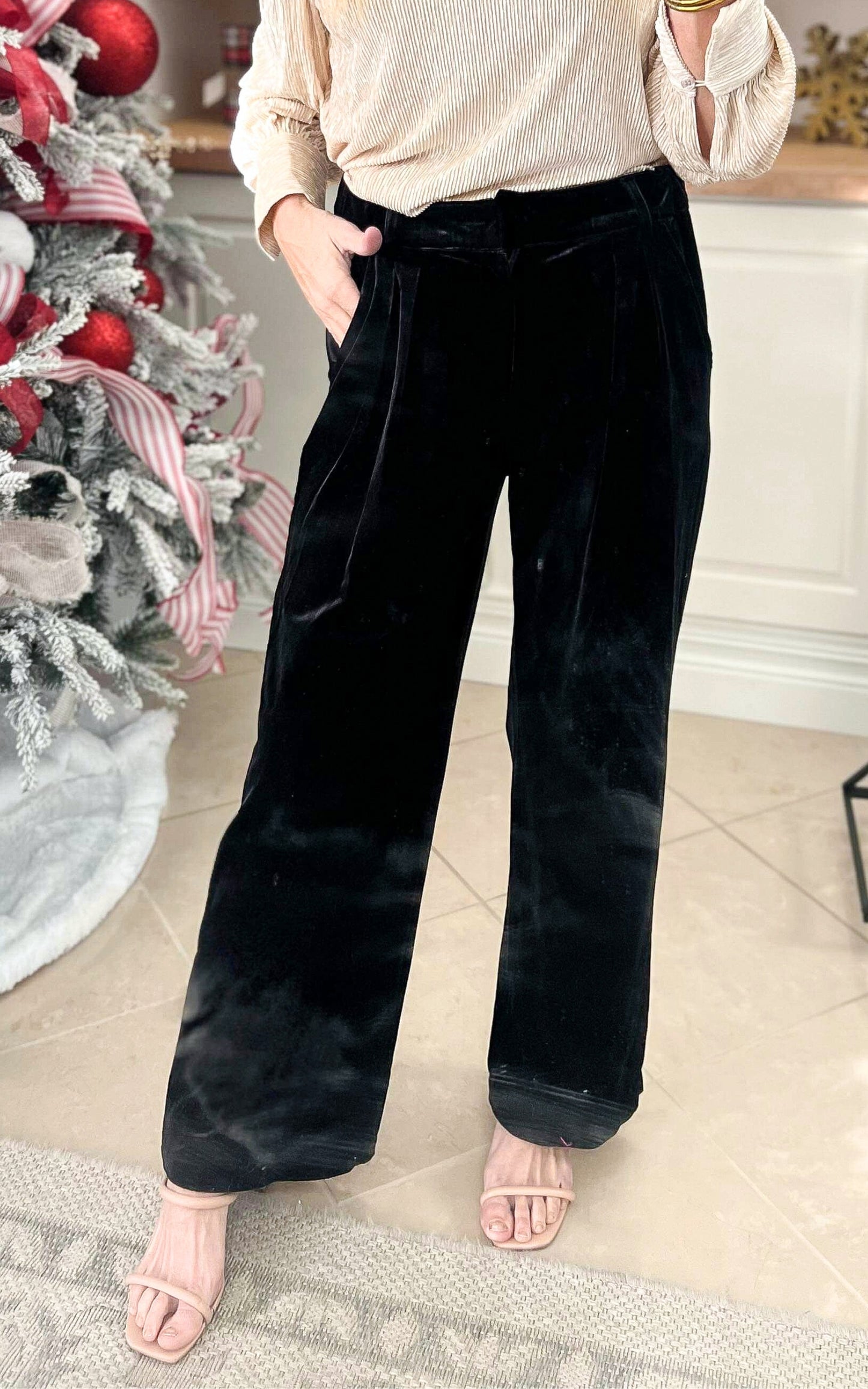 Black Velvet Wide Leg Pants - Final Sale