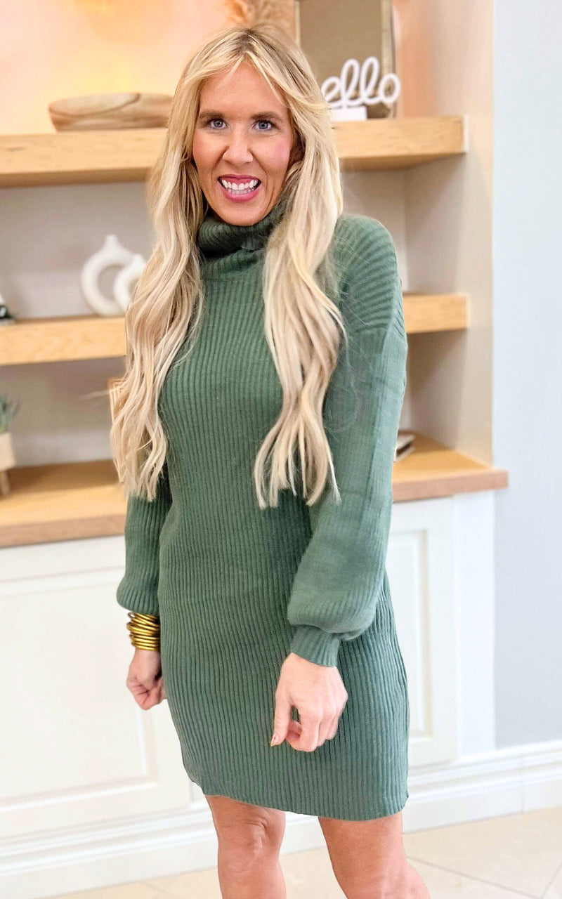 Olive Turtleneck Sweater Dress