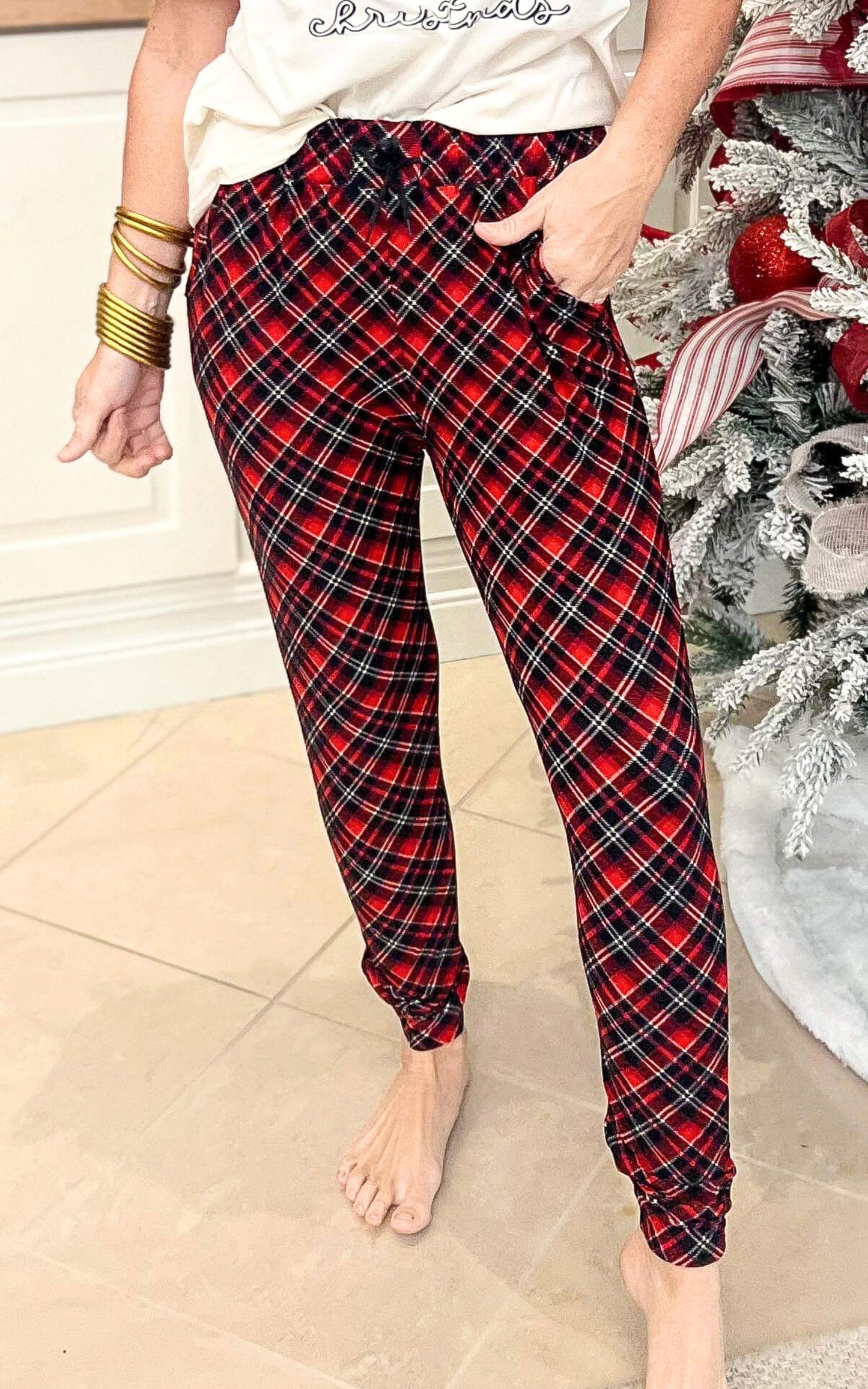 Red Tartan Plaid Buttery Soft Joggers