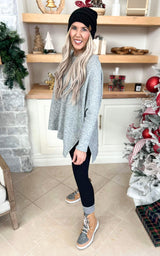 Heather Grey Thermal Oversized Knit Top - Final Sale