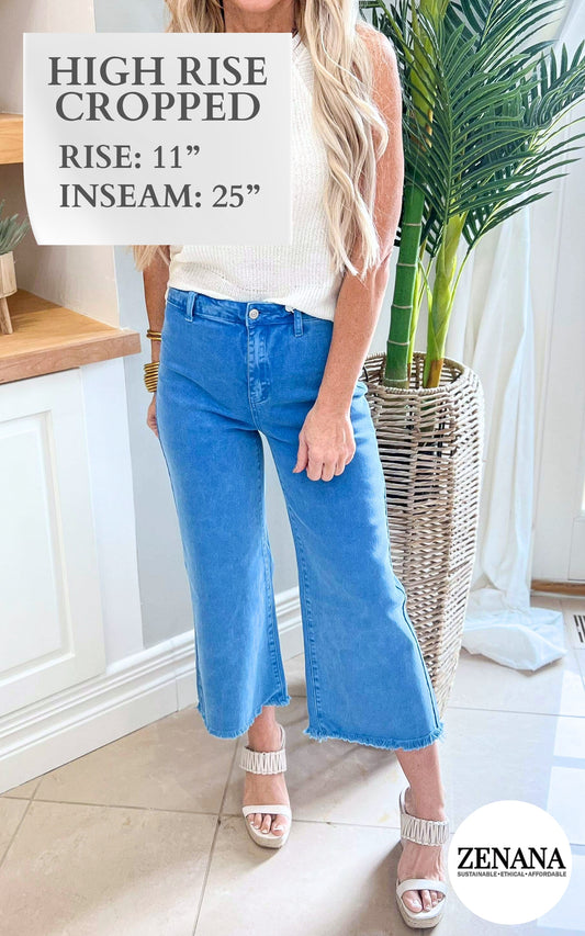 Ocean Blue Acid Wash Straight Leg Cropped Denim Jeans | Zenana - Final Sale