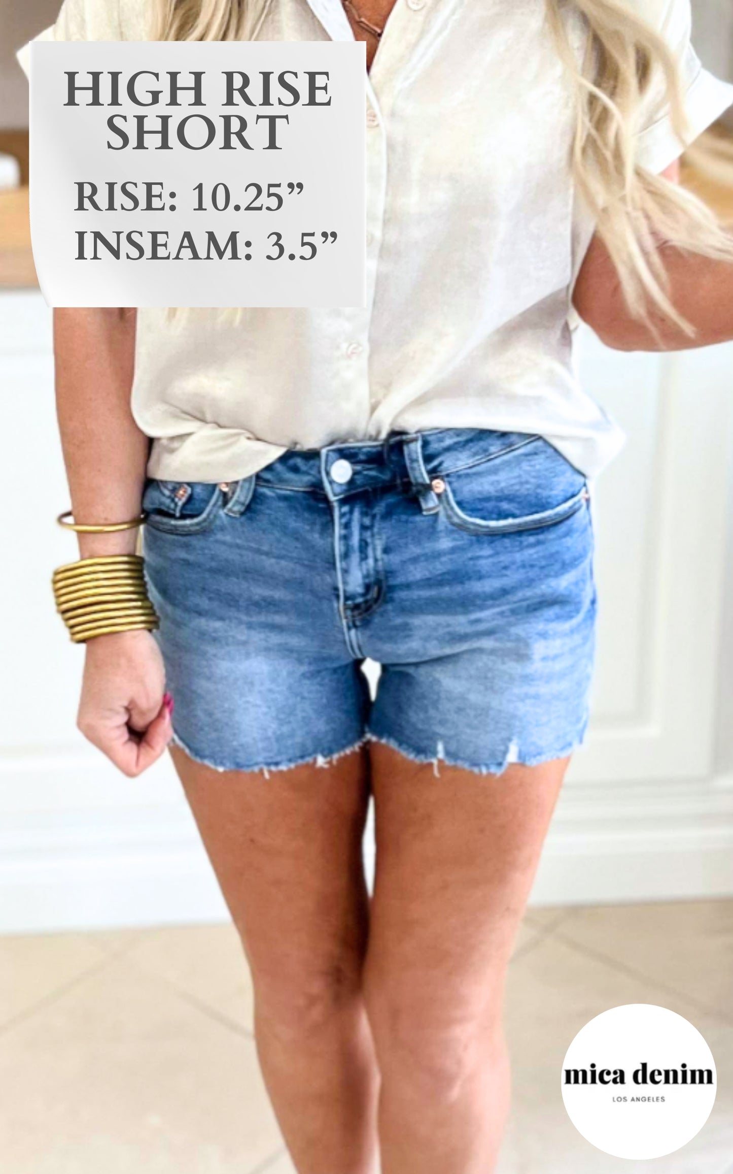 The Acadia High Rise Cut Off Denim Shorts | Mica - Final Sale