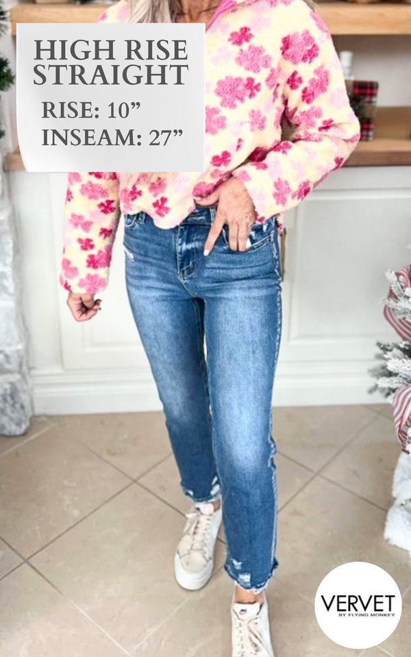 The Emma High Rise Slim Straight Denim Jeans | Lovervet by Vervet