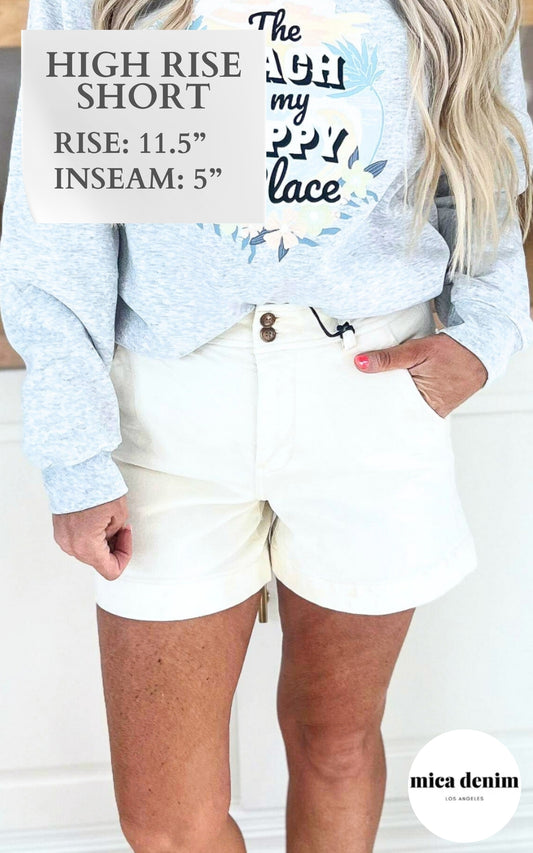 The Bianca High Rise White Denim Shorts | MICA - Final Sale