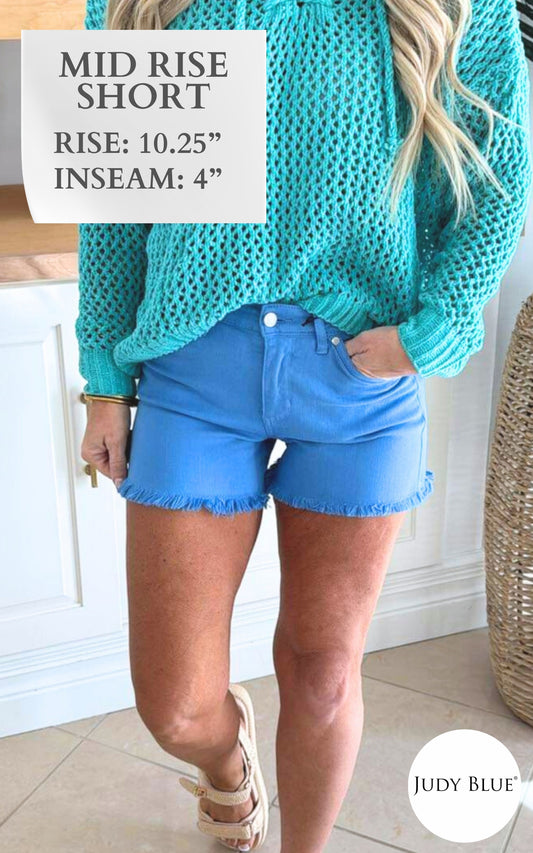 Lexi Sky Blue Garment Dyed Mid-Rise Denim Shorts - Final Sale