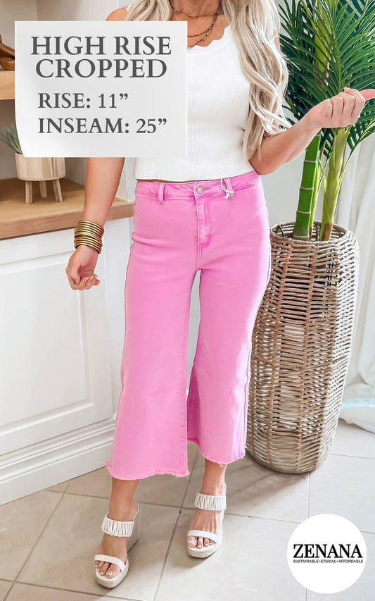 Mauve Acid Wash Straight Leg Cropped Denim Jeans | Zenana - Final Sale