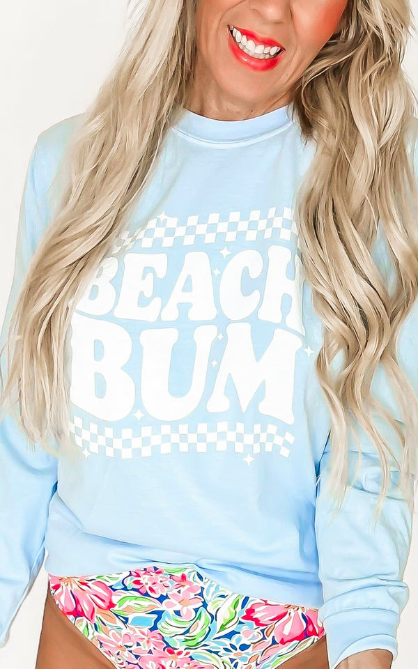 Beach Bum Garment Dyed Long Sleeve Graphic Top