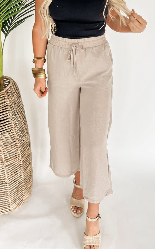 The Abby Drawstring Crop Wide Leg Pants - Final Sale