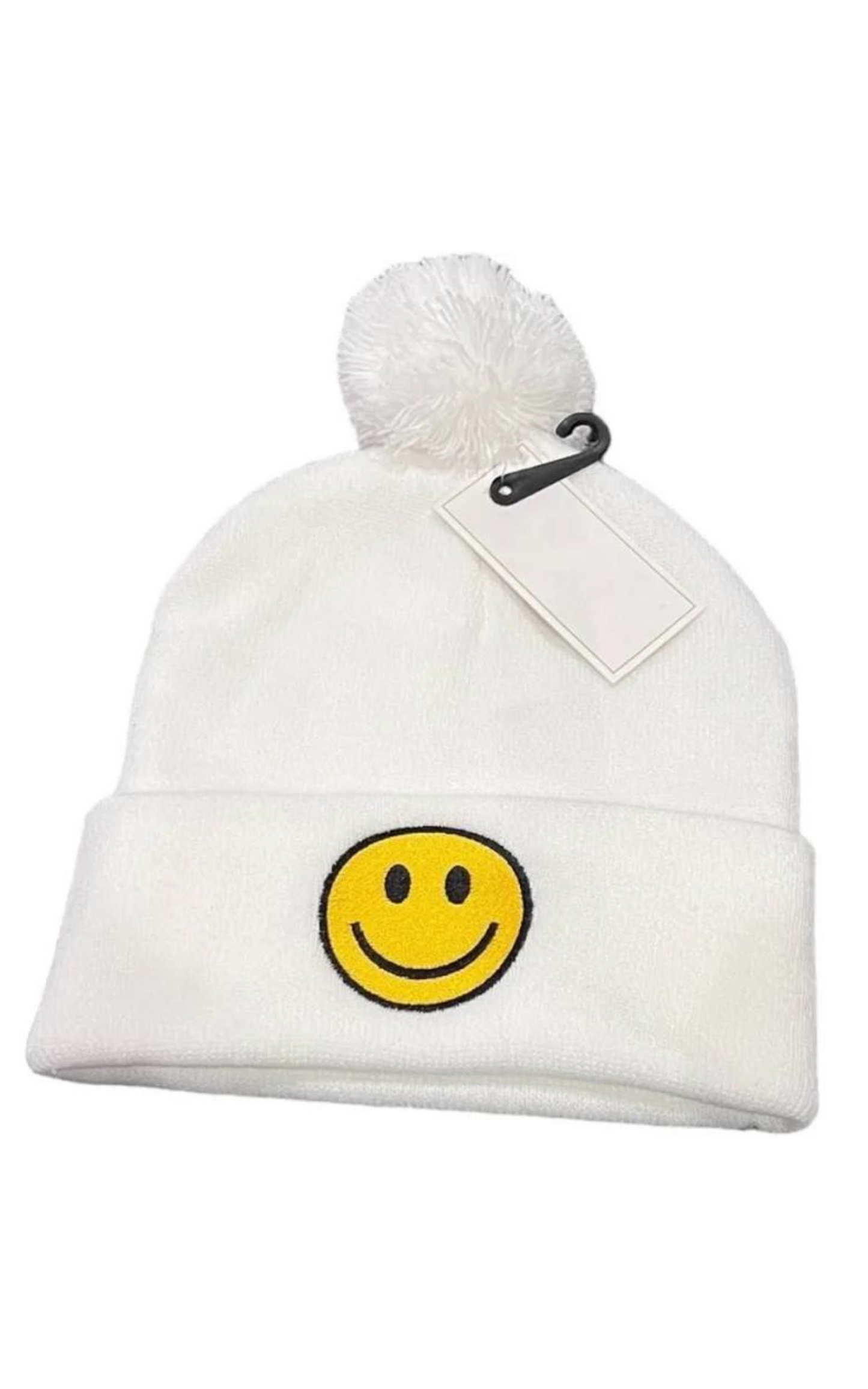 White Smiley Pom Beanie