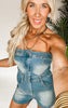 Stretch Denim Strapless Romper