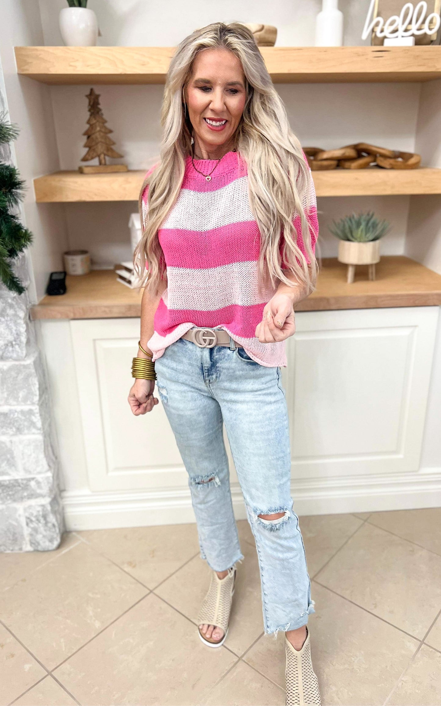 Blush Pink Striped Crush Sweater