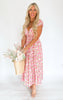 Flower Print V-Neck and Smocked Bodice Maxi Dress