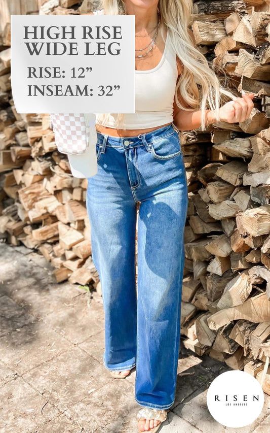 High Rise Wide Leg Denim Jeans - Risen - Final Sale