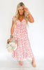 Flower Print V-Neck and Smocked Bodice Maxi Dress