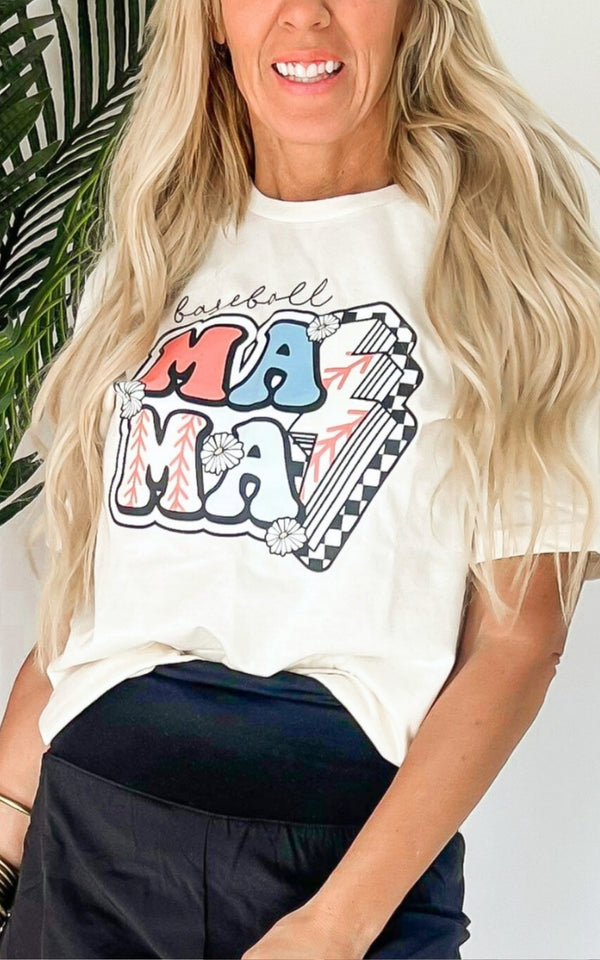 Baseball Flower Mom Graphic T-shirt