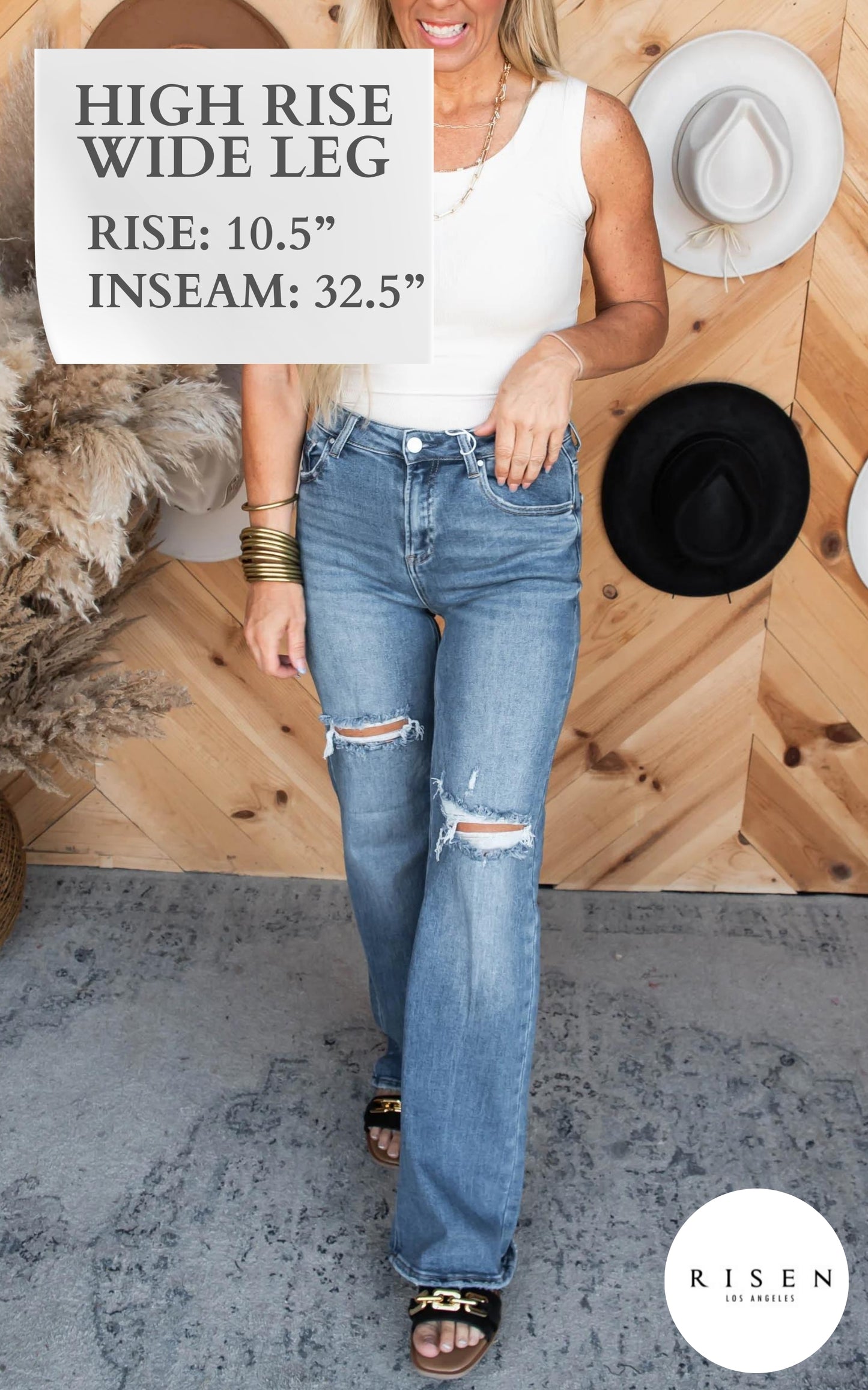 High Rise Ripped Wide Leg Denim Jeans | Risen - Final Sale